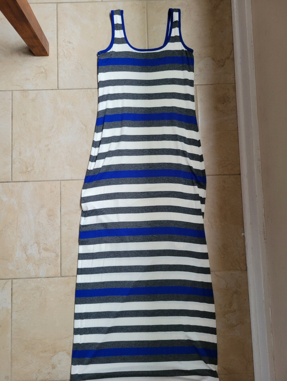 Bailey 44 Sleeveless Striped Maxi Dress in Blue, White & Gray-XS